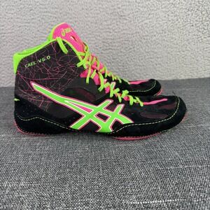 ASICS Cael V6.0 Wrestling Shoes Mens 11.5 Black Neon Green Pink J401Y High Top